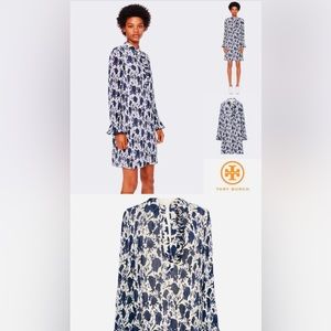 Tory Burch Blue and White Long Sleeve Dress